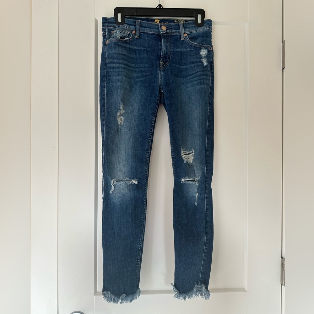 7 For All Mankind Womens Skinny Ankle Jeans with Frayed Hem